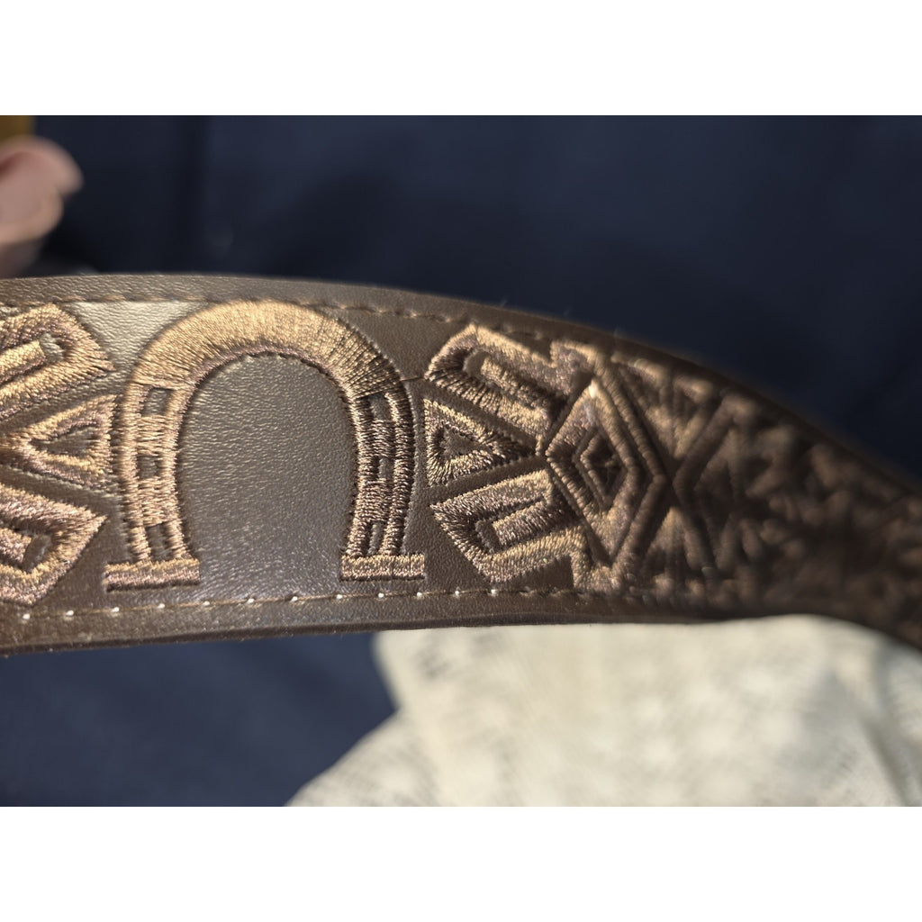 Real Mexican Piteado Embroidered Leather Belt & Buckle - Size 40 - Horseshoe