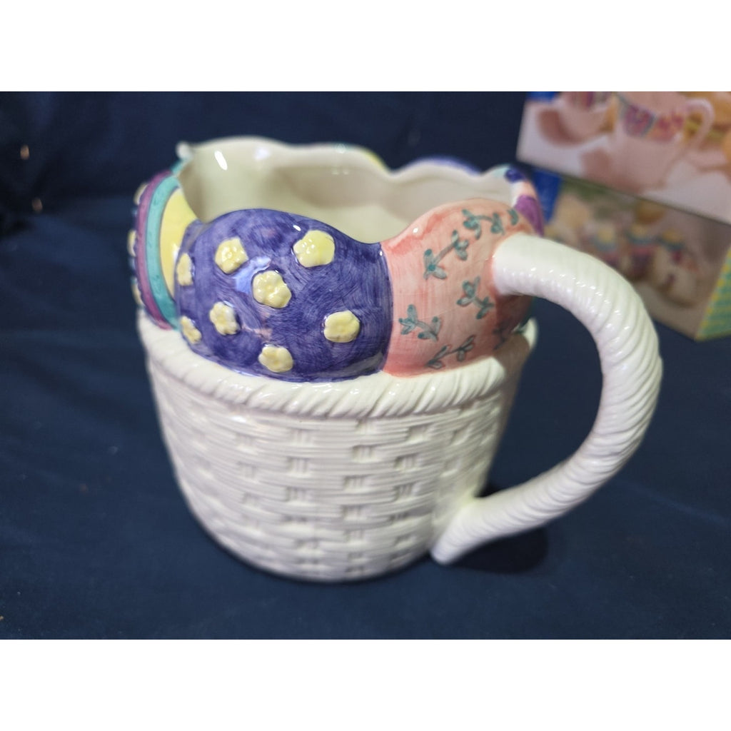 Ceramic Easter Egg Bunny Rabbit Picther or Creamer Woven basket Decoration