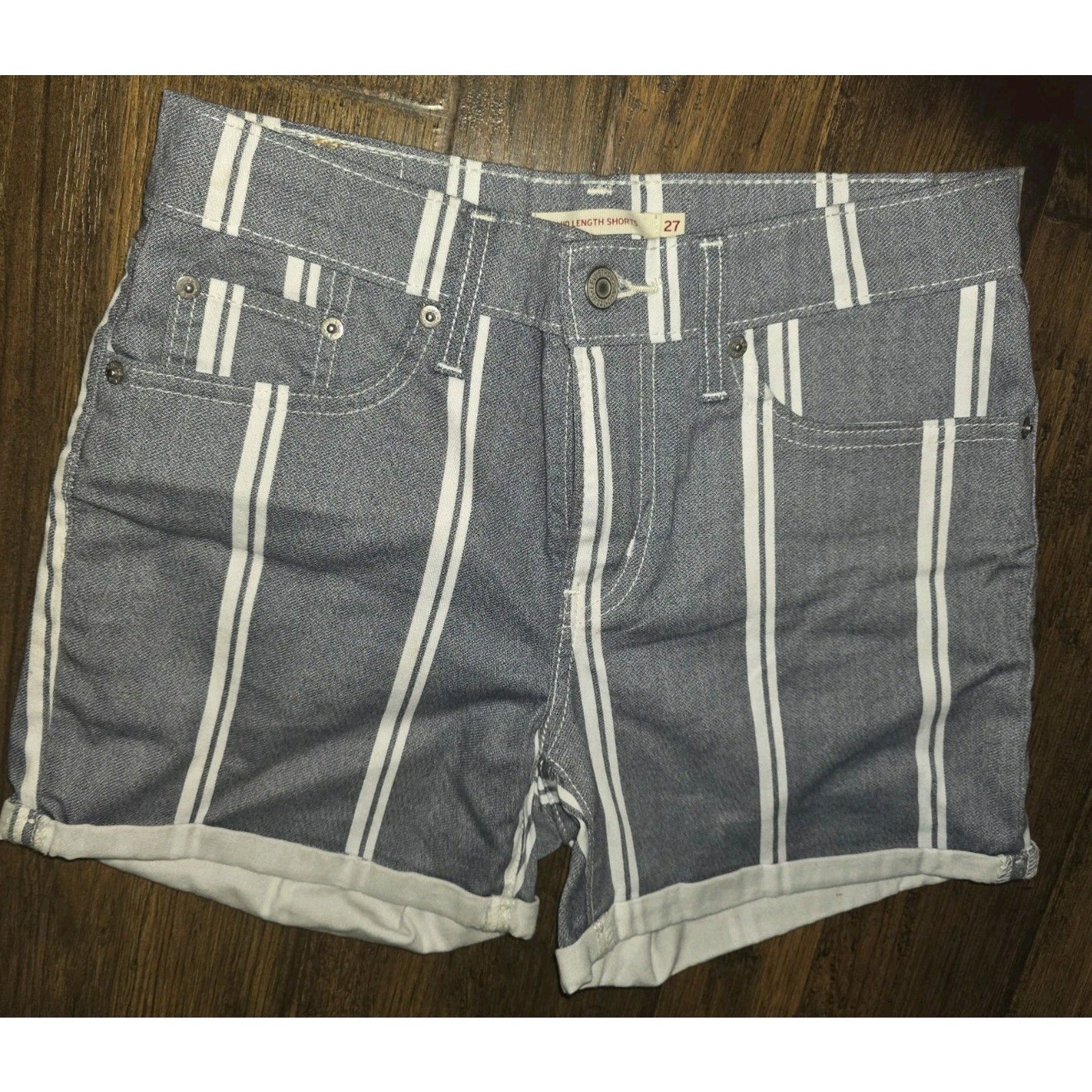 Levis Striped Mid Length Shorts - Women Size 27 Free Ship
