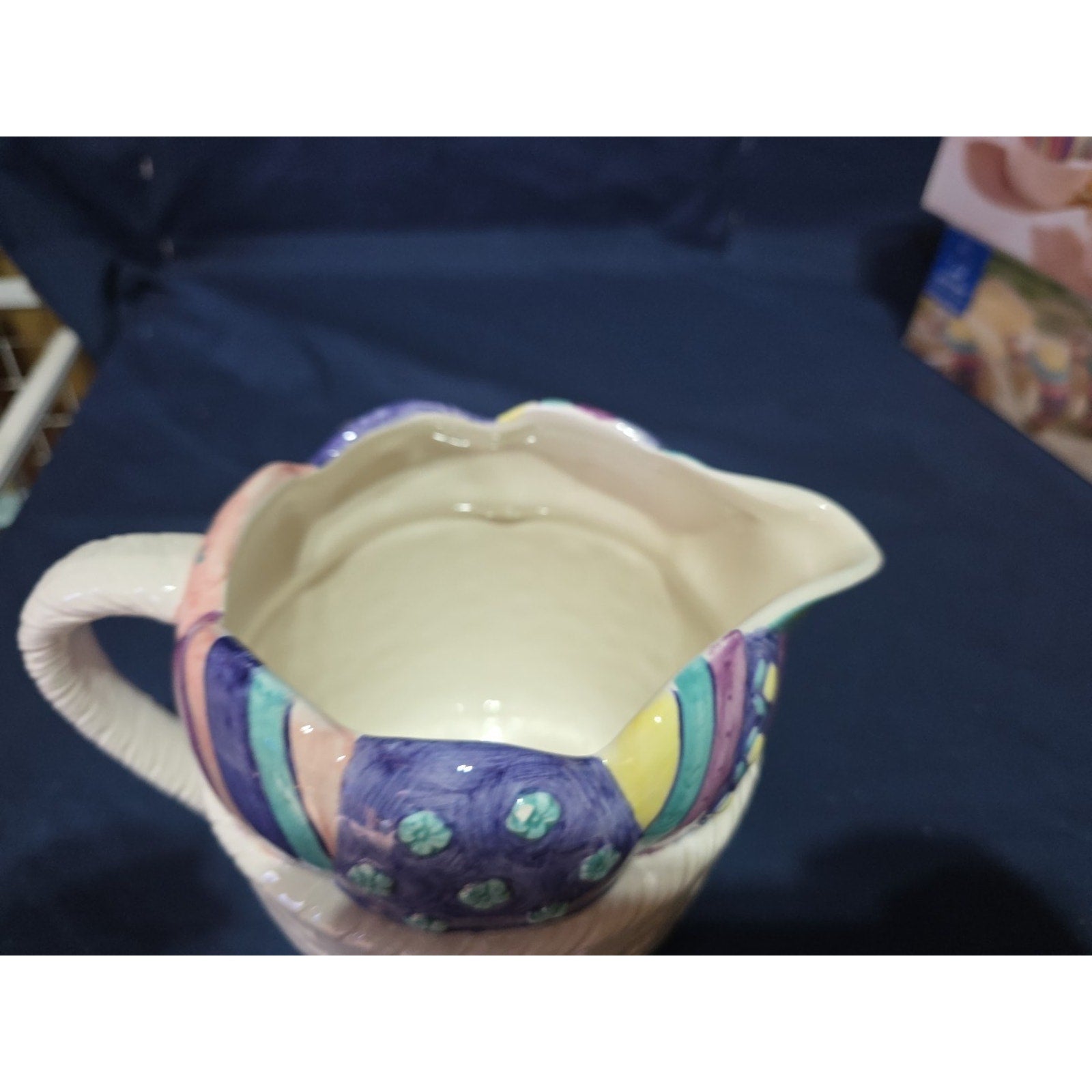 Ceramic Easter Egg Bunny Rabbit Picther or Creamer Woven basket Decoration