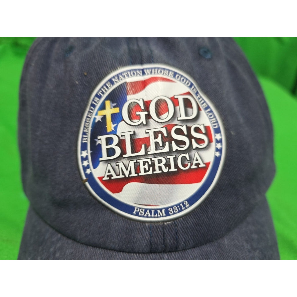 God Bless America Faith Tested Blue Adjustable Baseball Cap Psalm 33:12