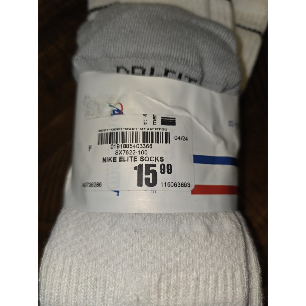 New Nike Elite Dri-Fit Basketball Crew Socks - SZ L SX7622-100