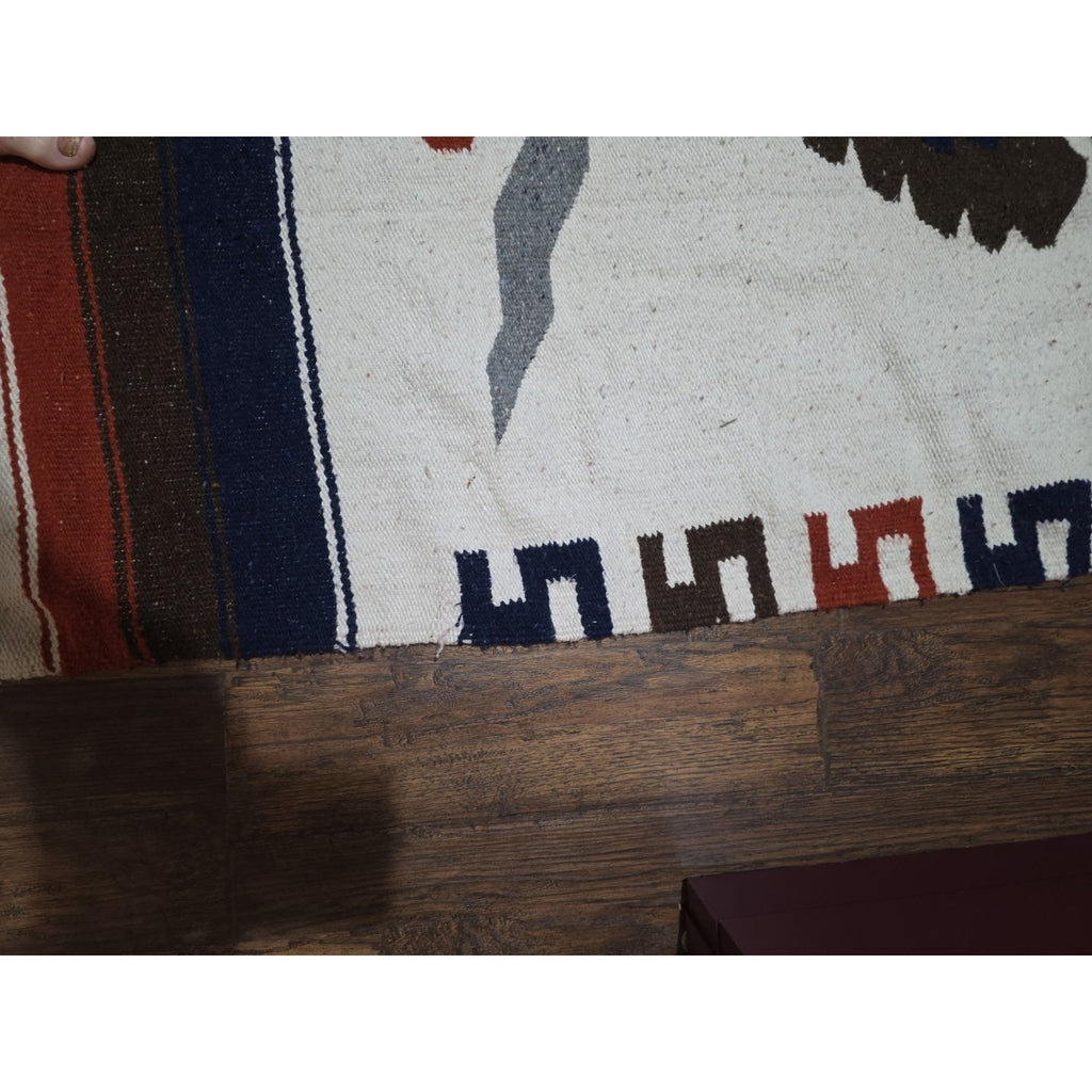VTG Mexican Serape Saltillo Woven Blanket 80x48 Thunderbird with Snake Free Ship