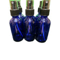 6 NEW Cobalt Blue Boston Round GLASS Spray Bottle w/ Black sprayer 2 oz /60 Mil