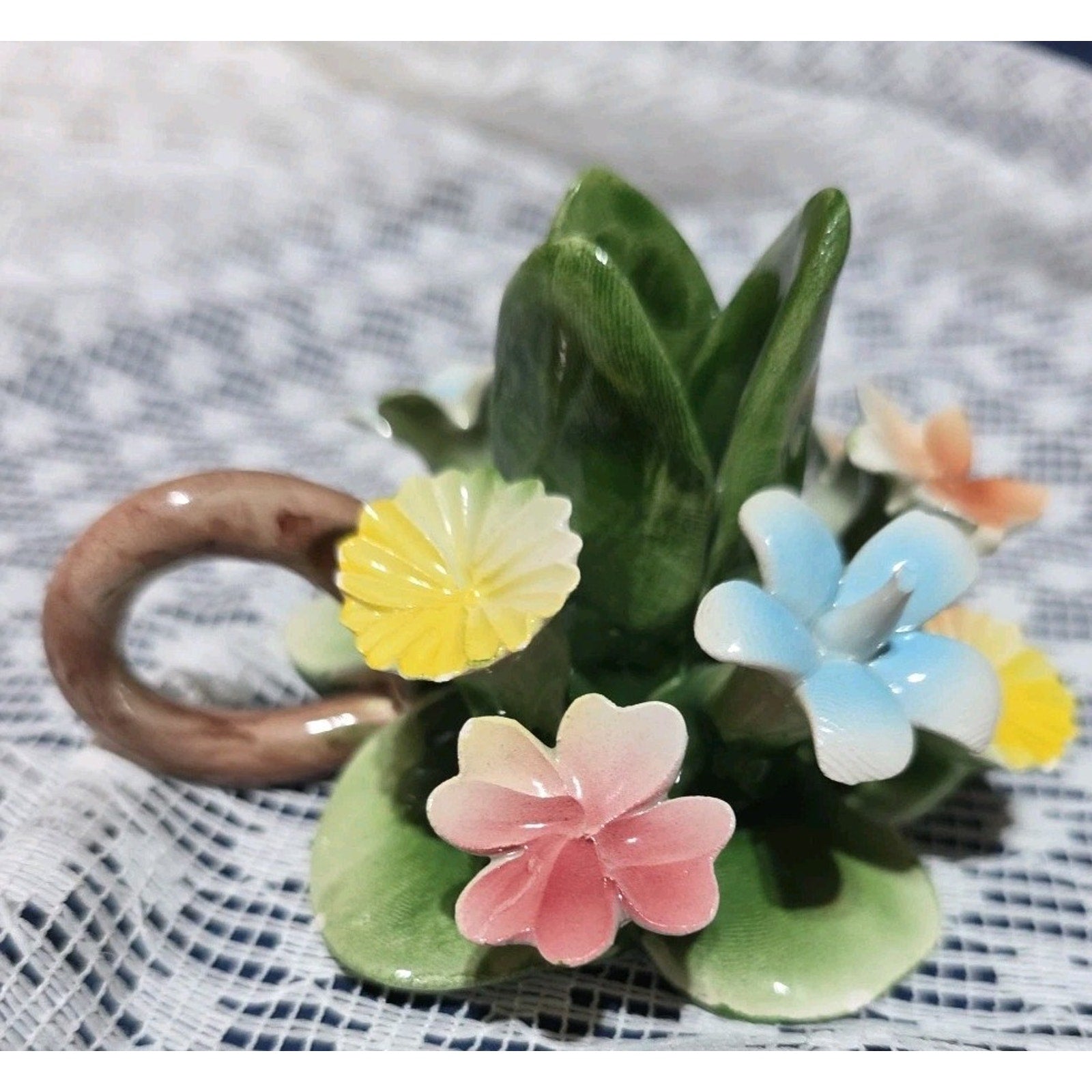 Capodimonte Italian Floral Porcelain Candle Holder Multicolored Roses Vintage