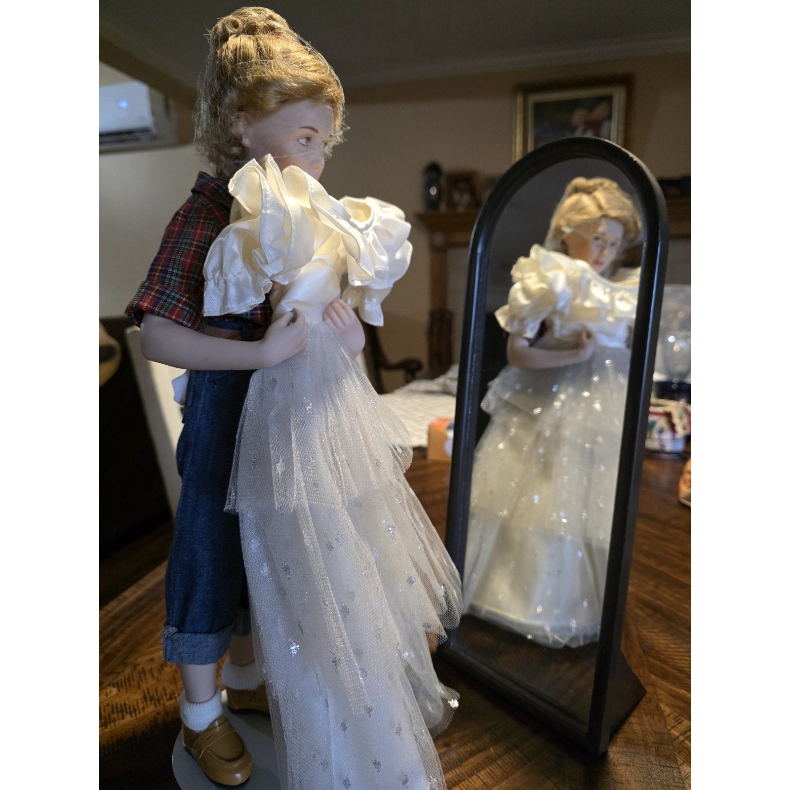 Norman Rockwell The Prom Doll 1988 Curtis Porcelain 17” w/ Dress Stand Mirror