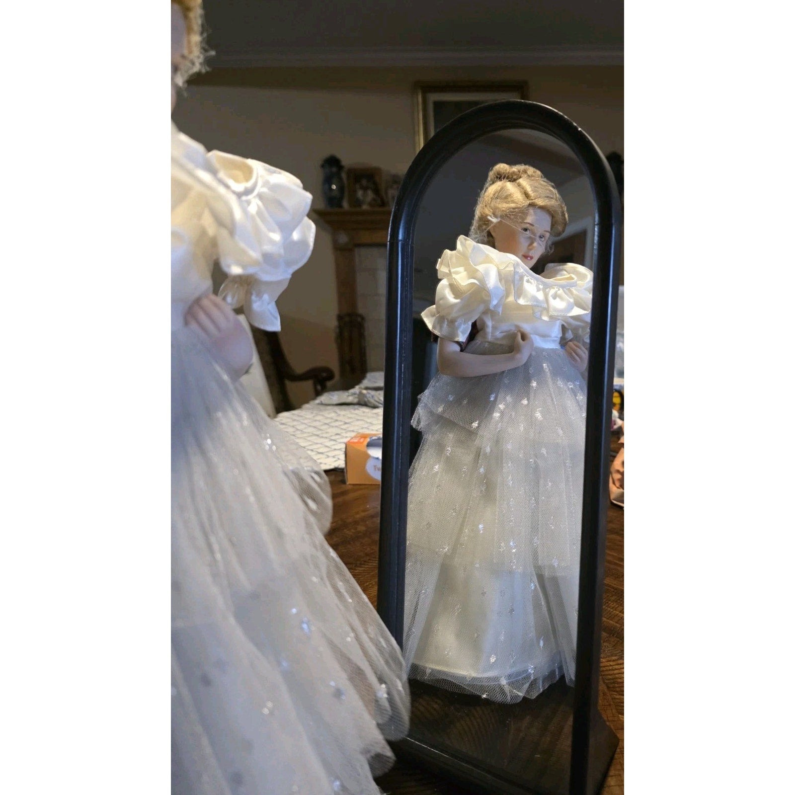 Norman Rockwell The Prom Doll 1988 Curtis Porcelain 17” w/ Dress Stand Mirror