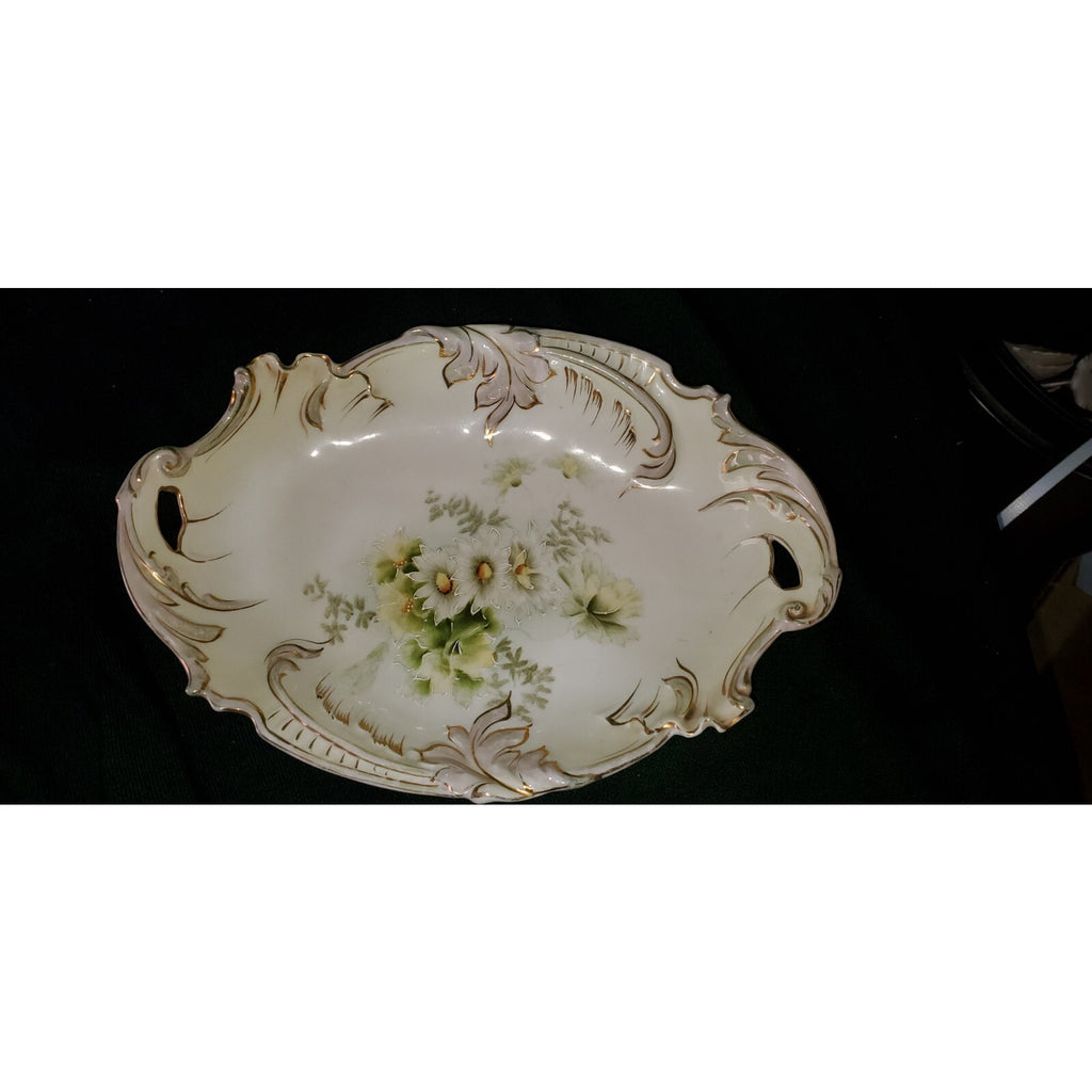 Old Bavaria Prussia Mold Double Handled Plate Tray Hand Painted Flower