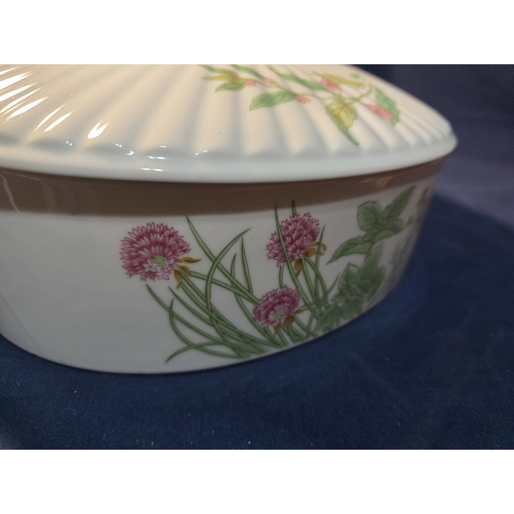 Herbs & Spices by Shafford Large Oval Porcelain Covered Casserole Dish 3 1/4 Qt