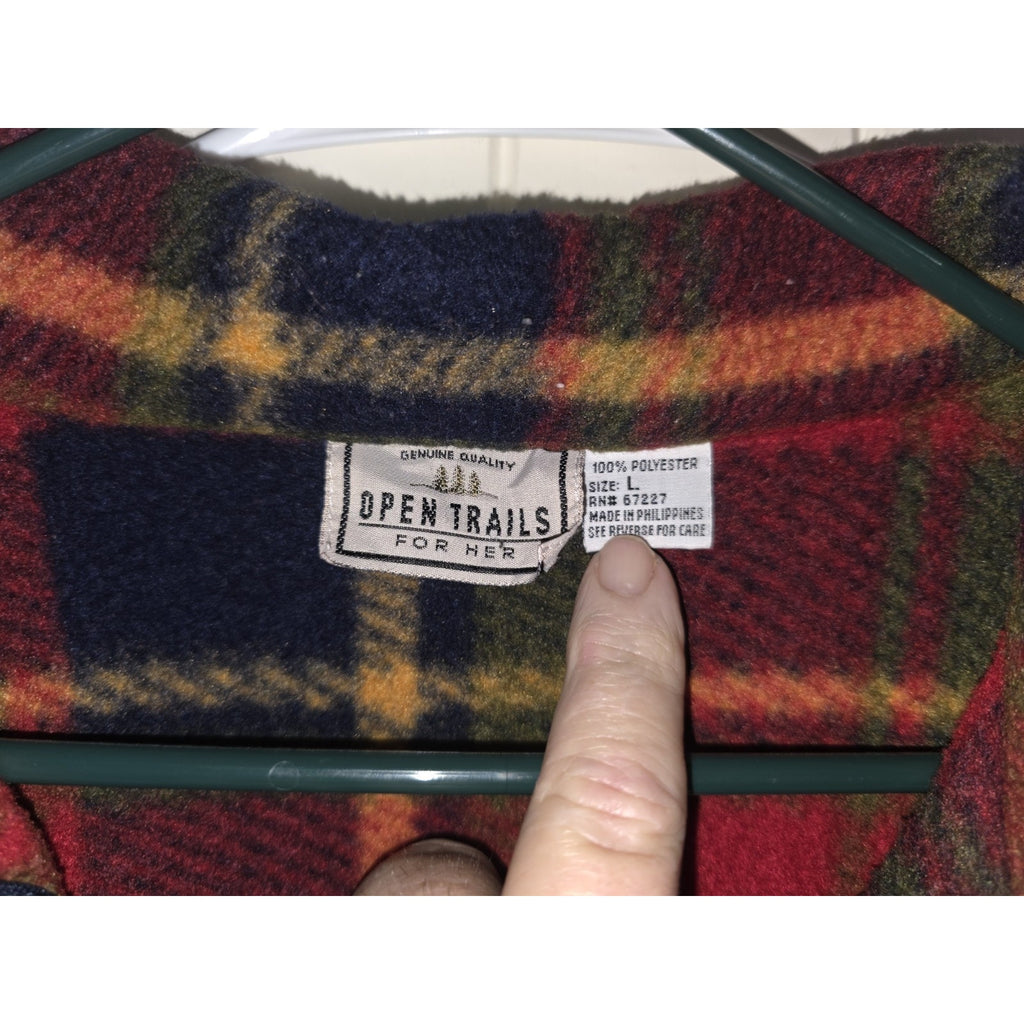 Open Trails Womens Fleece Plaid Pull Overv Zip Up Sweater L