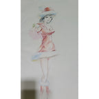 Original Art Colored Pencil Ske Woman Santa Artist Unknown. 18x24