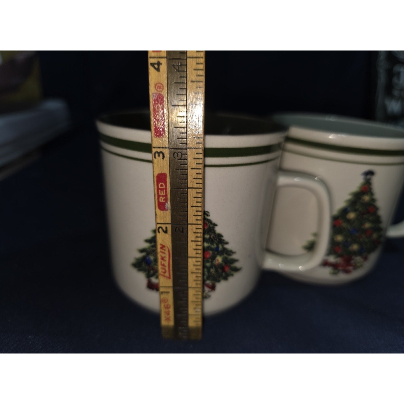 Vintage Christmas tree stoneware mugs Set Of 4 Holiday Mugs