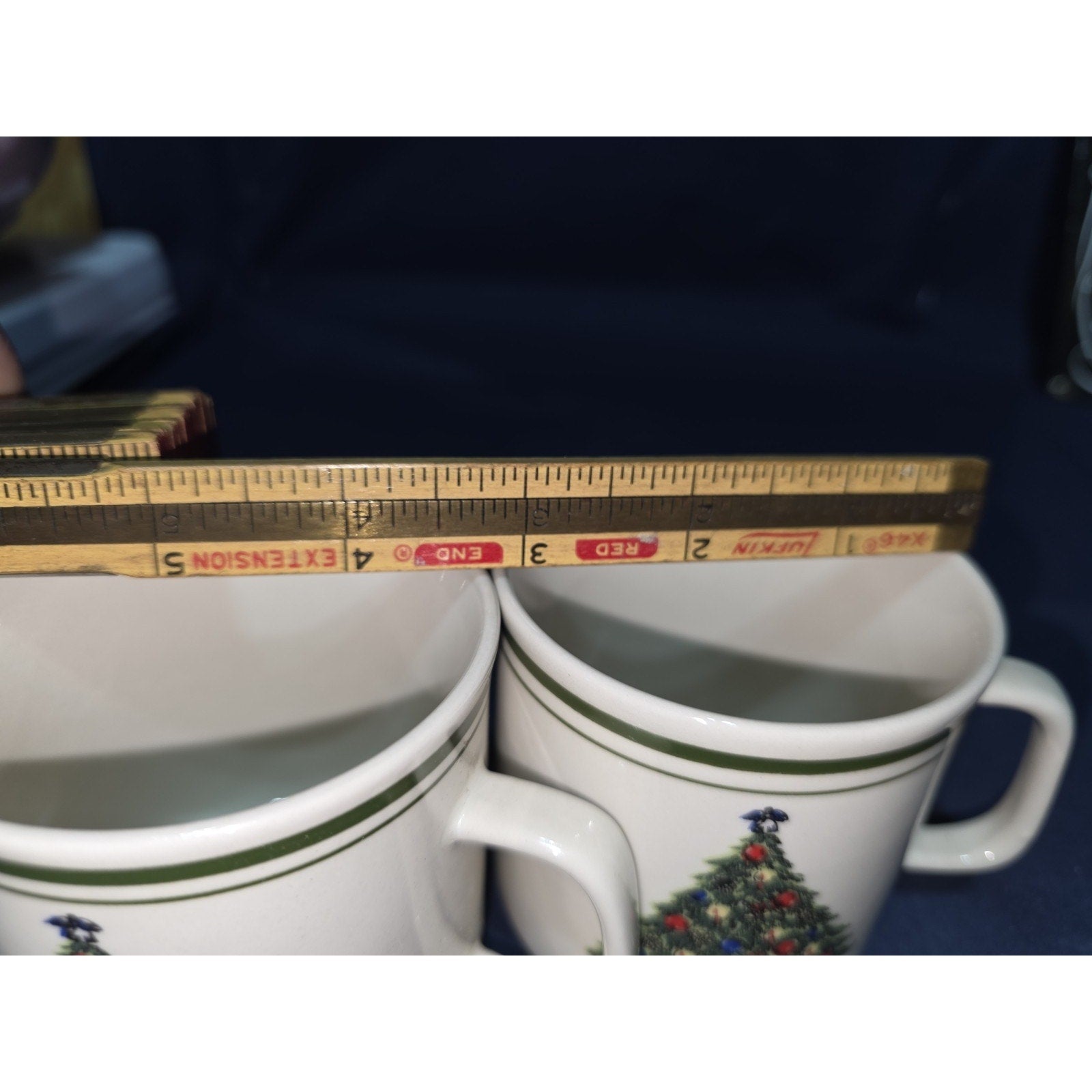 Vintage Christmas tree stoneware mugs Set Of 4 Holiday Mugs