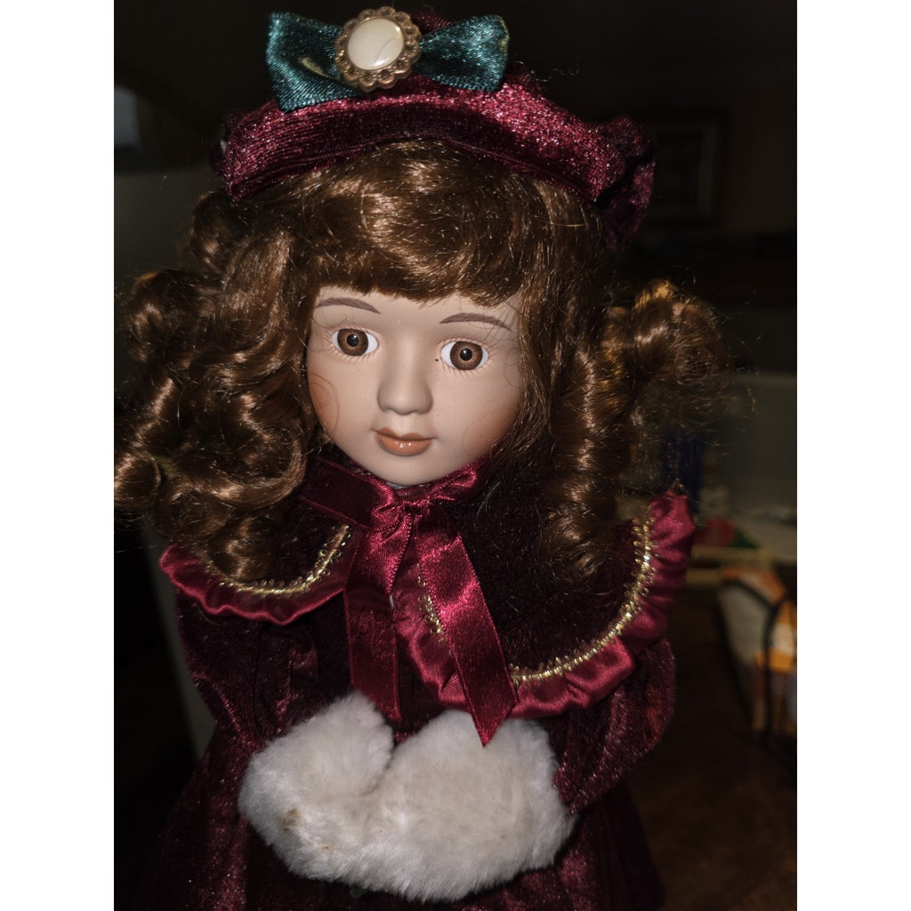 17” Porcelain Christmas Doll With Stand