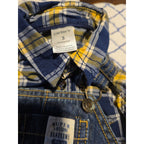 Carters 3M Boys Blue & Gold Checkered Plaid Black Denim Overalls