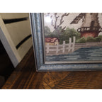 Vintage Needlepoint Framed Art Windmill Scene Dutch