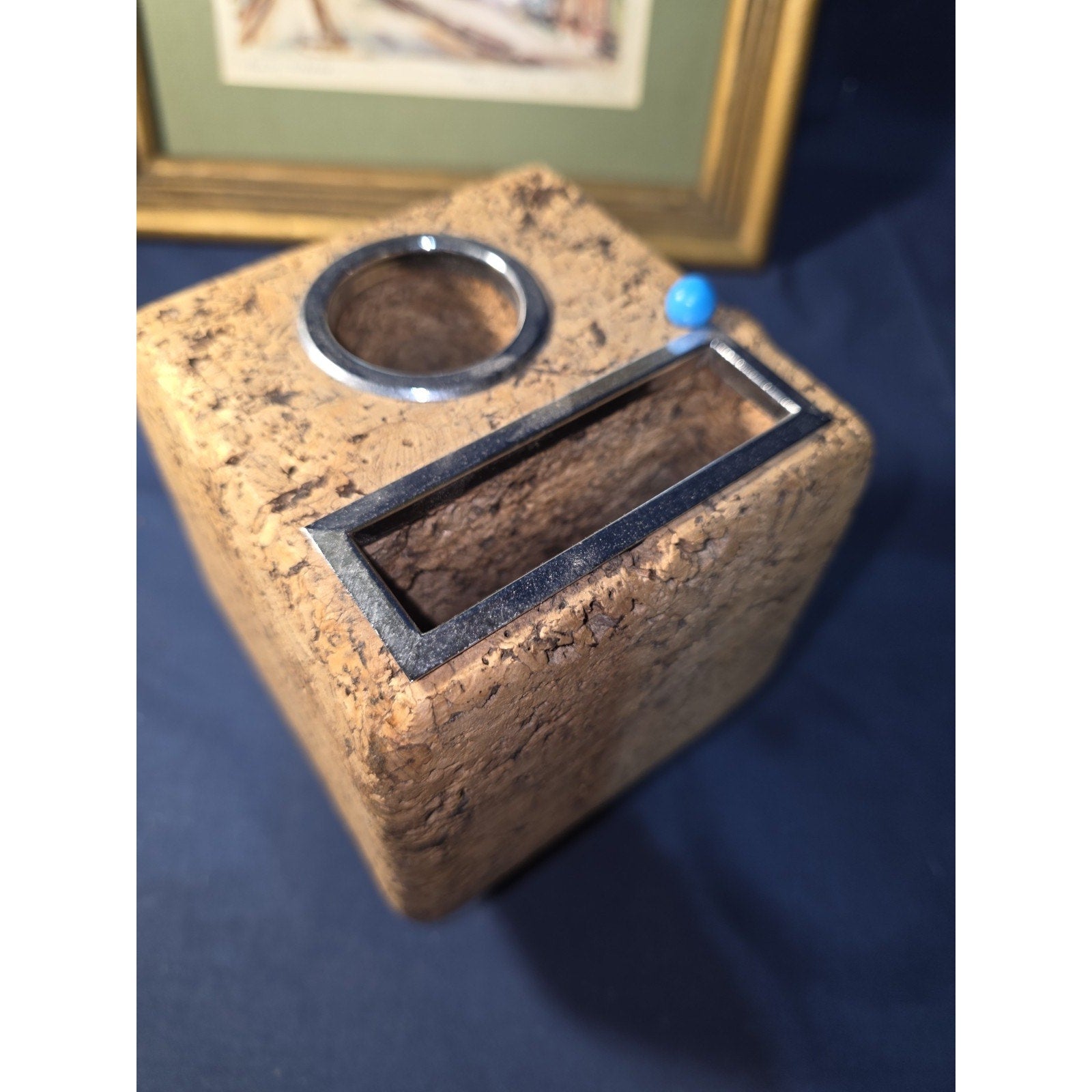 Vintage Park Sherman Rotating Cork Desk Organizer MCM Bulletin Cube Pen Holder