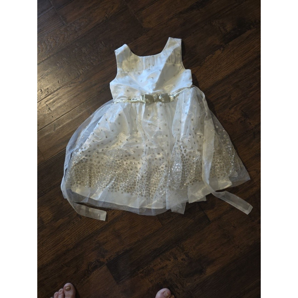 JONA MICHELLE Sleeveless Girl's Party Dress Size 4T White & Gold W/Shrug