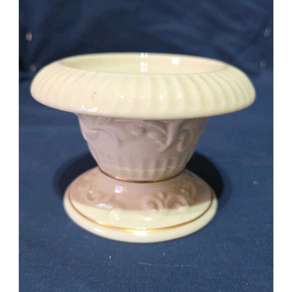 Lenox Porcelain Candle Holder 3.25" Ivory Embossed Gold Trim Decorative