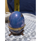 Vintage Cobalt Blue Egg Music Box Gold Tone Trim Hand Painted Footed