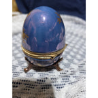 Vintage Cobalt Blue Egg Music Box Gold Tone Trim Hand Painted Footed
