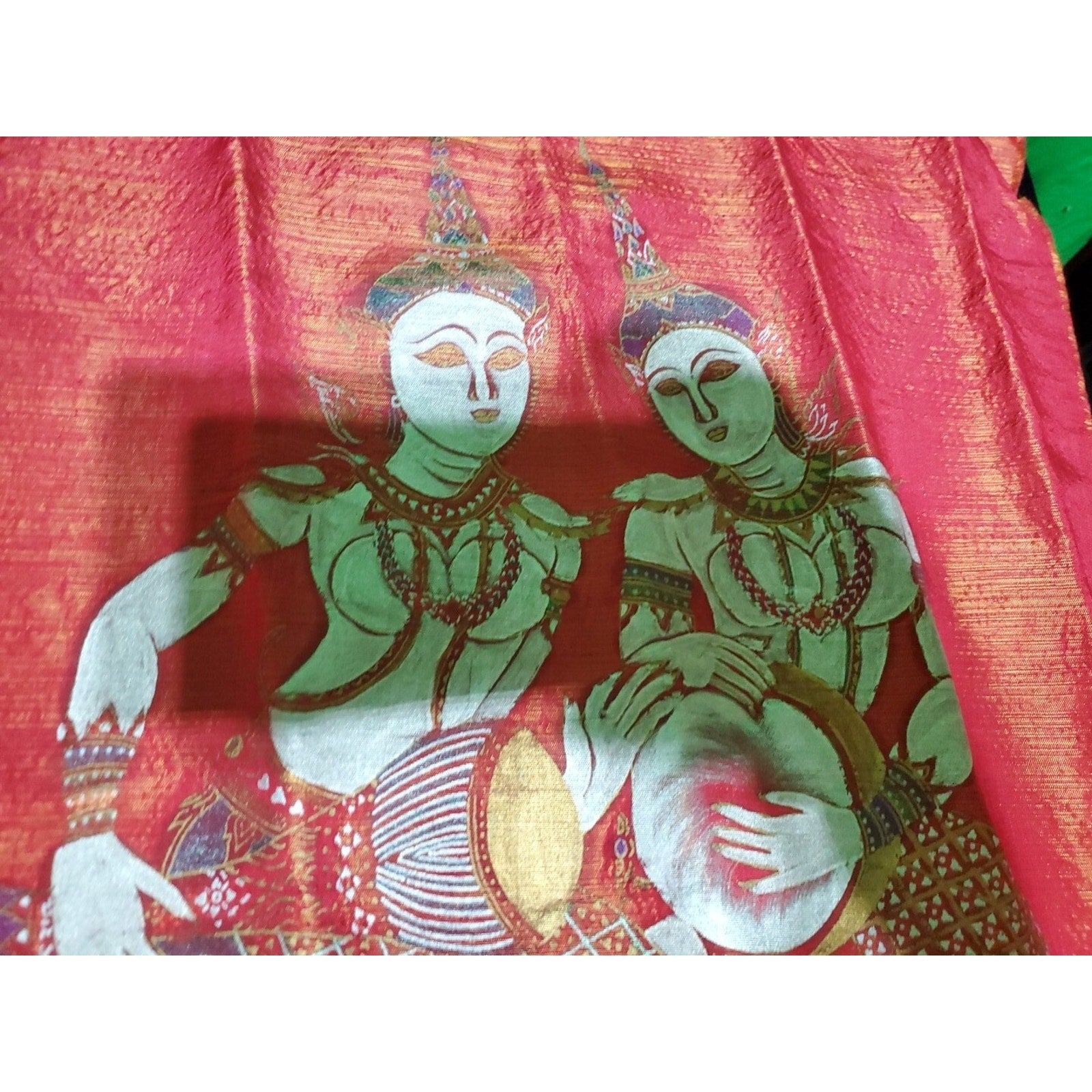 Set Of 2 Vintage Bali Hindu goddesses Ganesh & Saraswati painting on silk