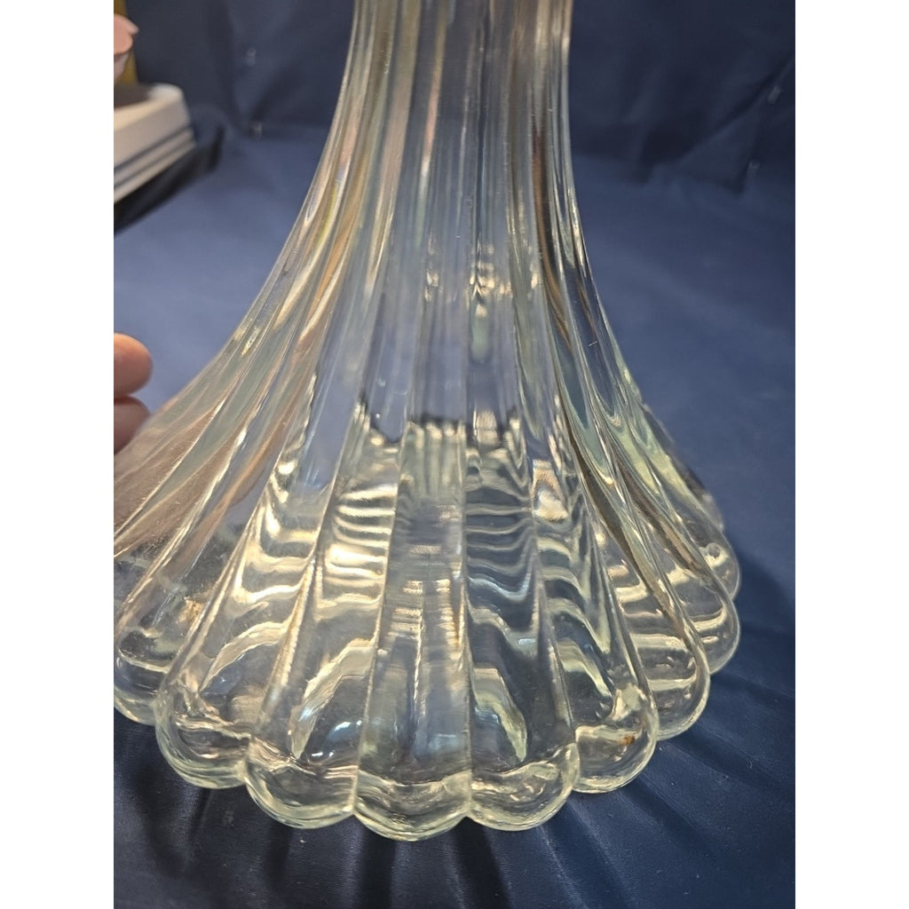 Vintage Ribbed Glass Wine/Liqueur Decanter With Stopper And Silverplate Collar