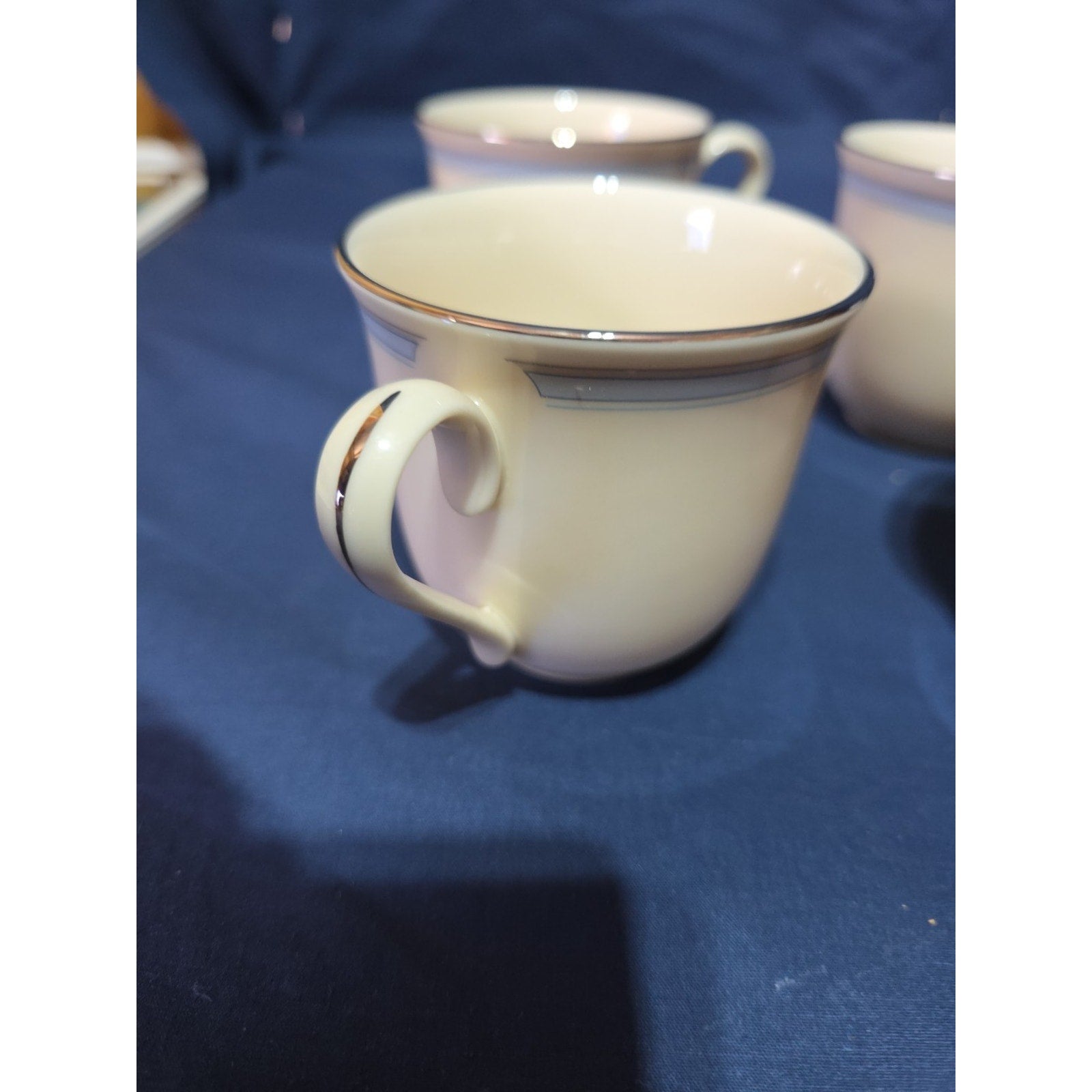 4 Vintage Lenox China Platinum Trim USA Coffee Cups