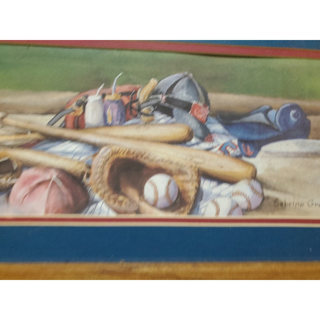 Wood Picture Framed Artwork Baseball Sabrina Grey Print Matted Picture 20X10.5