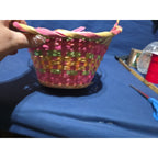 Vintage Large Easter Basket Handle Weaved Wicker Mexico Hand Woven Pink Green