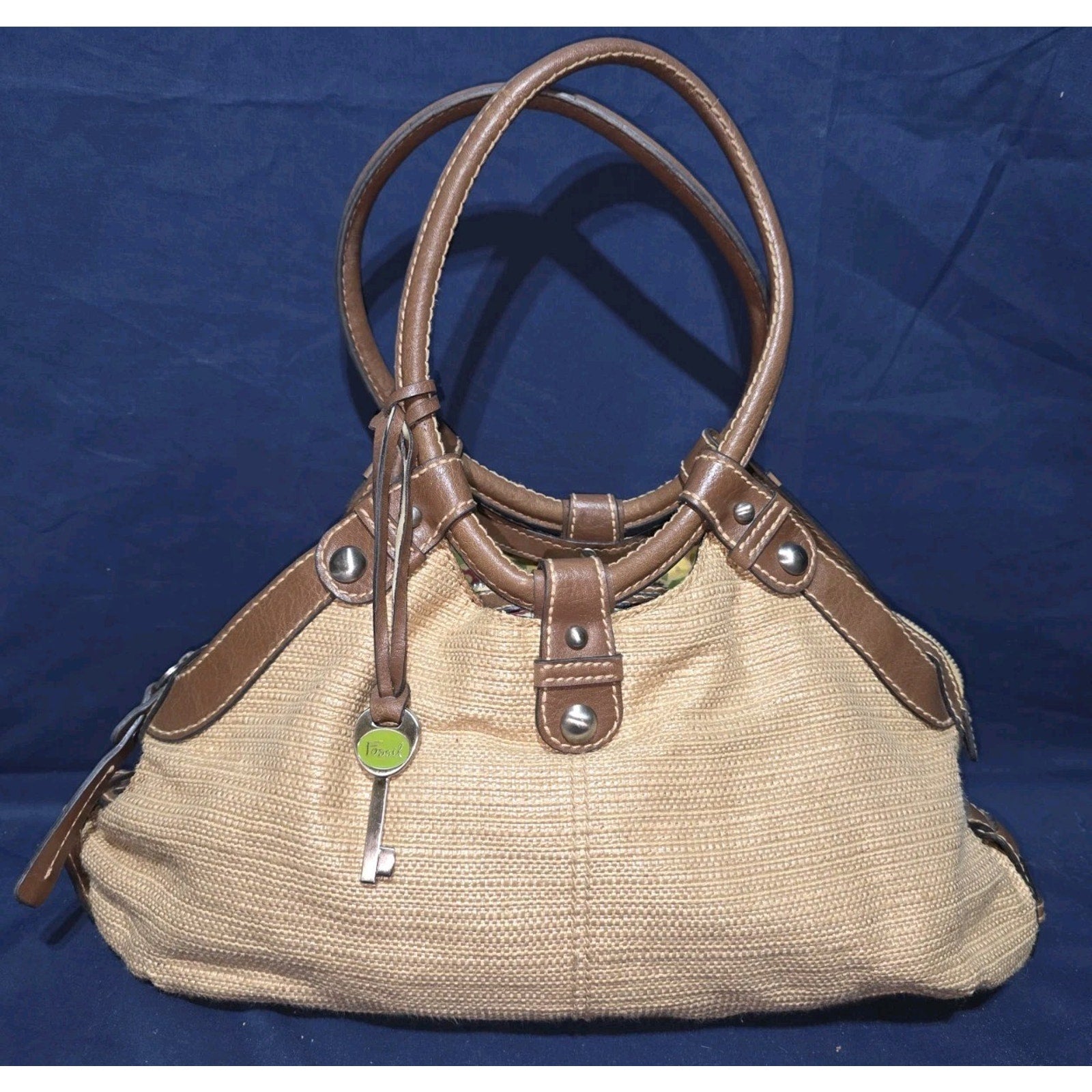 Fossil "Genuine Classic 1954" Straw & Leather Satchel – Boho Chic Shoulder bag