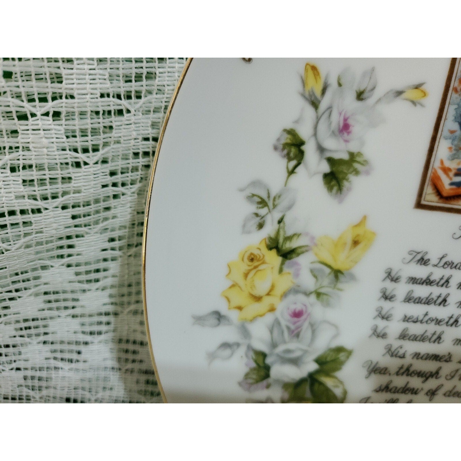 Vintage Ucagco Porcelain Twenty-Third Psalm wall plate 10 1/4” Christian Bible