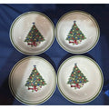 Vintage Christmas Tree Stoneware 7" Dessert/Salad Bowl Set Of 4