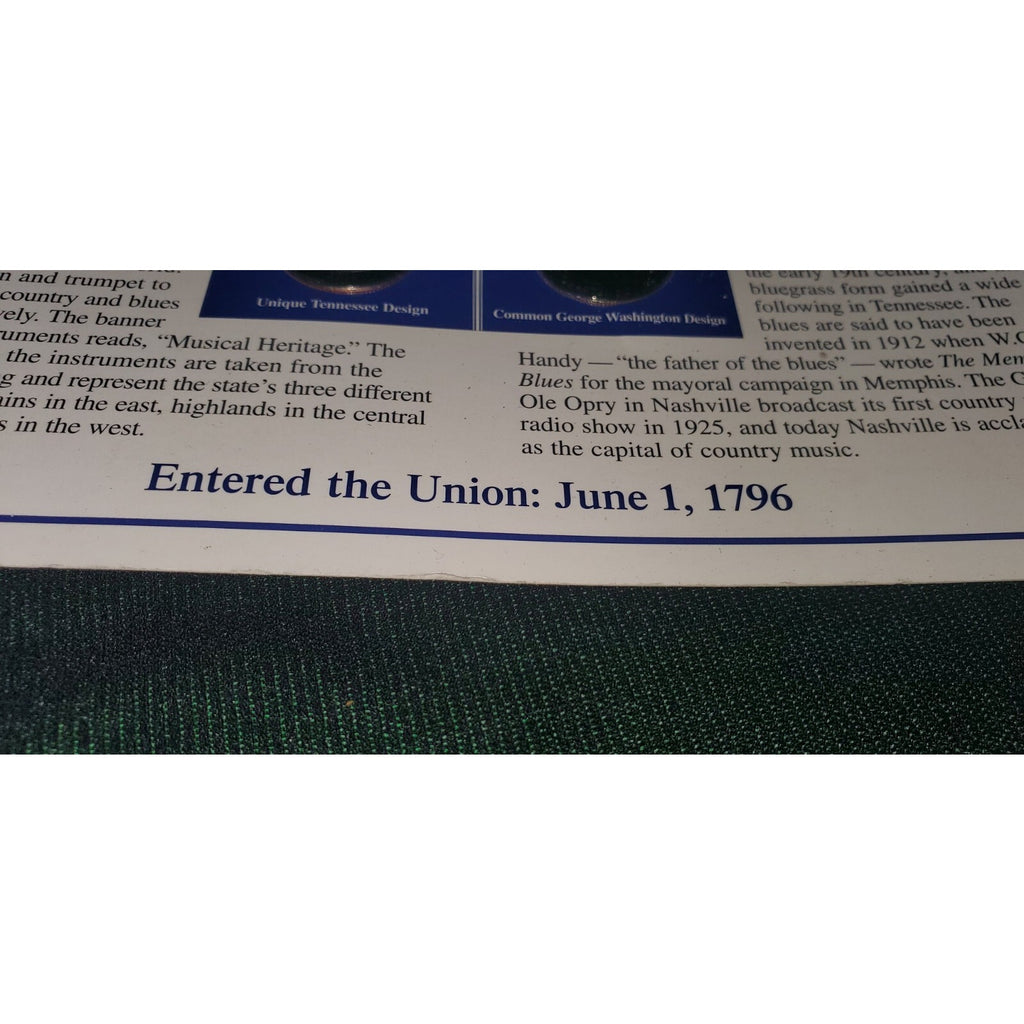 Tennessee Uncirculated Quarters Stamps Collection Card The Volunteer State 1796