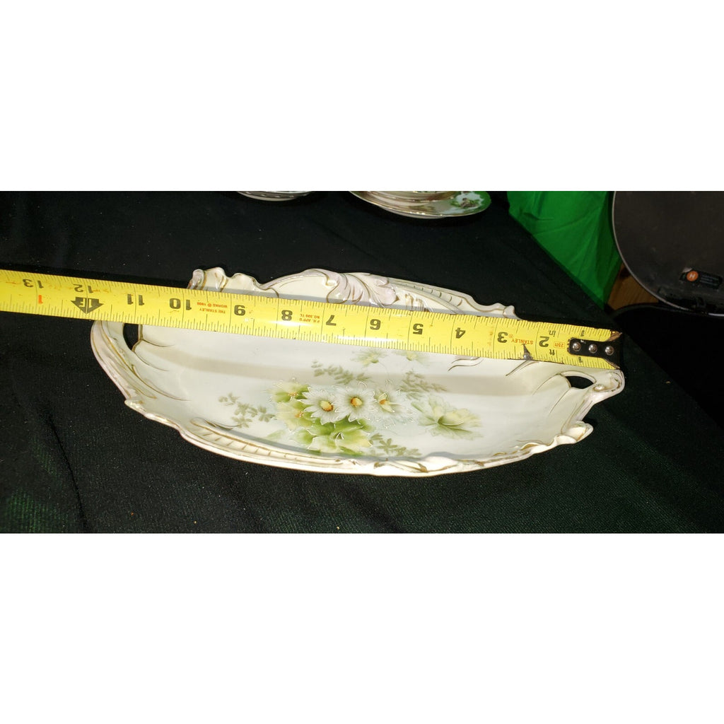 Old Bavaria Prussia Mold Double Handled Plate Tray Hand Painted Flower