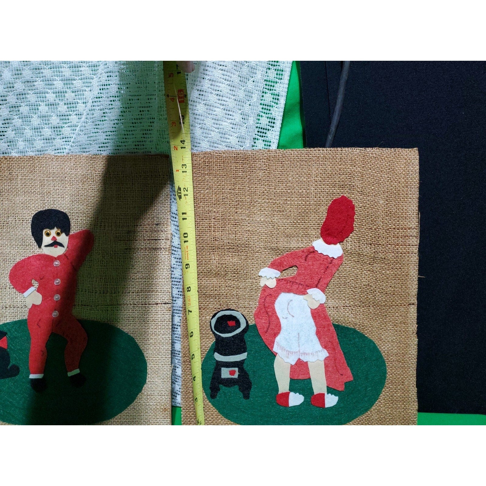 Original Art: Vintage Collage on burlap w/ felt Christmas art his & hers 11"X14