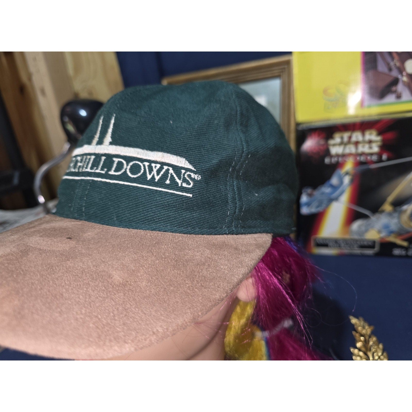 Vtg Churchill Downs Hat Green Suede Brim Snapback Kentucky Derby Horse Racing