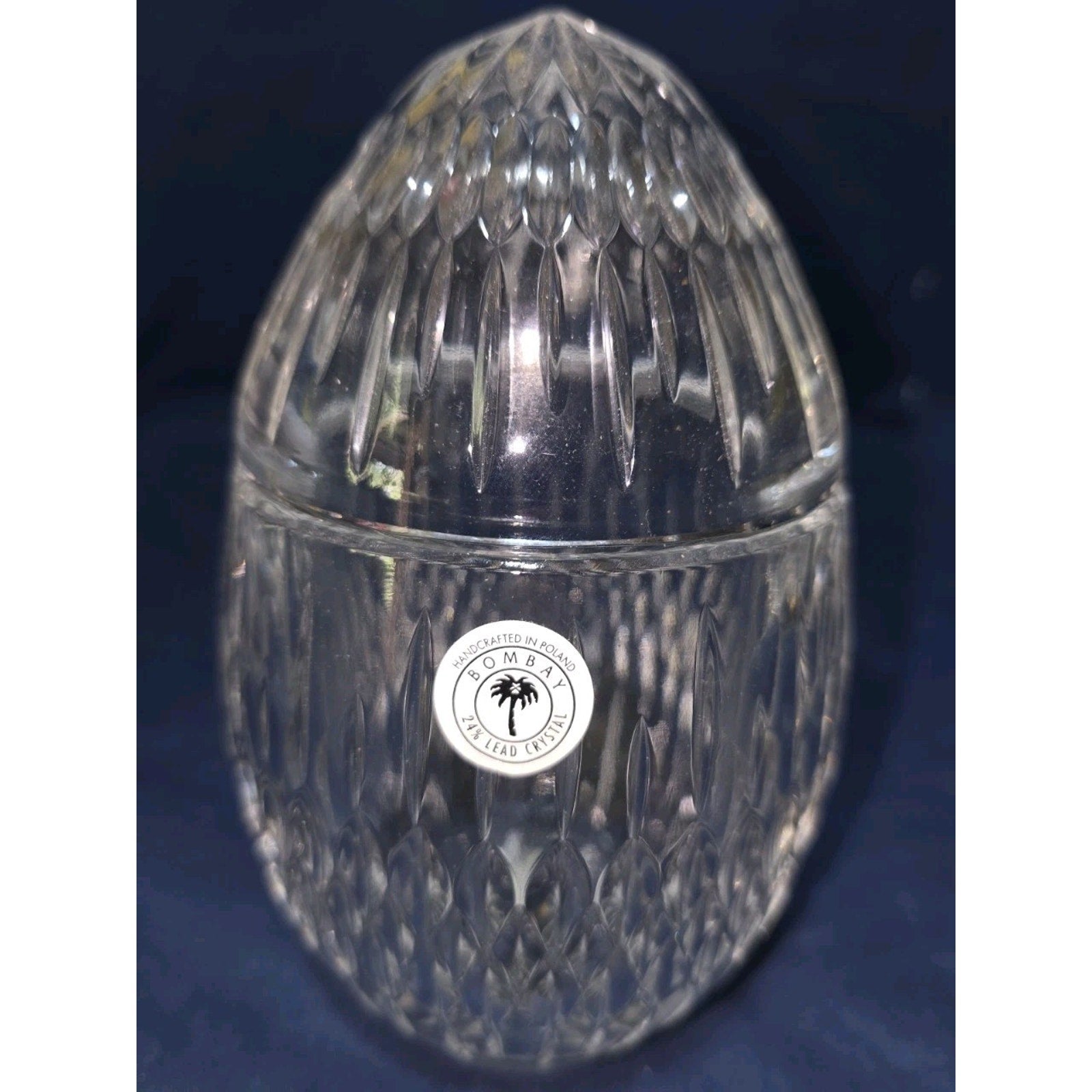 Bombay Crystal Egg Clear Cut Elegant 2 Pc. Trinket Dish Made In Poland Free Ship