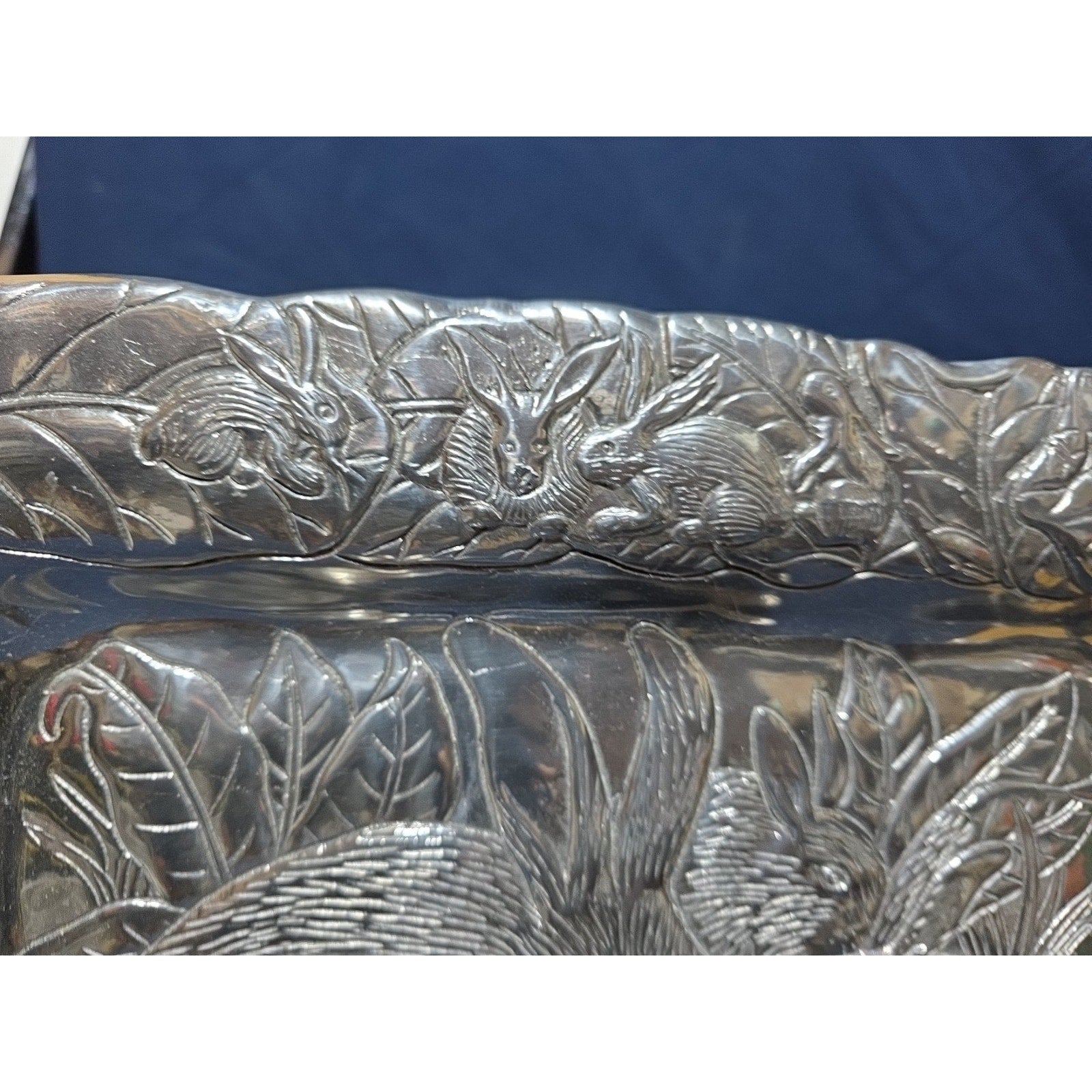 Arthur Court Embossed Bunny Rabbit Tray Platter 18.25 x 13.5 in Aluminum 1985