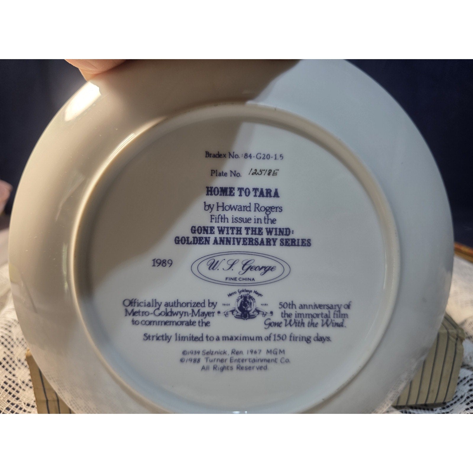 1988 Gone With The Wind" Golden Anniversary Collector Plate W/box & Cert