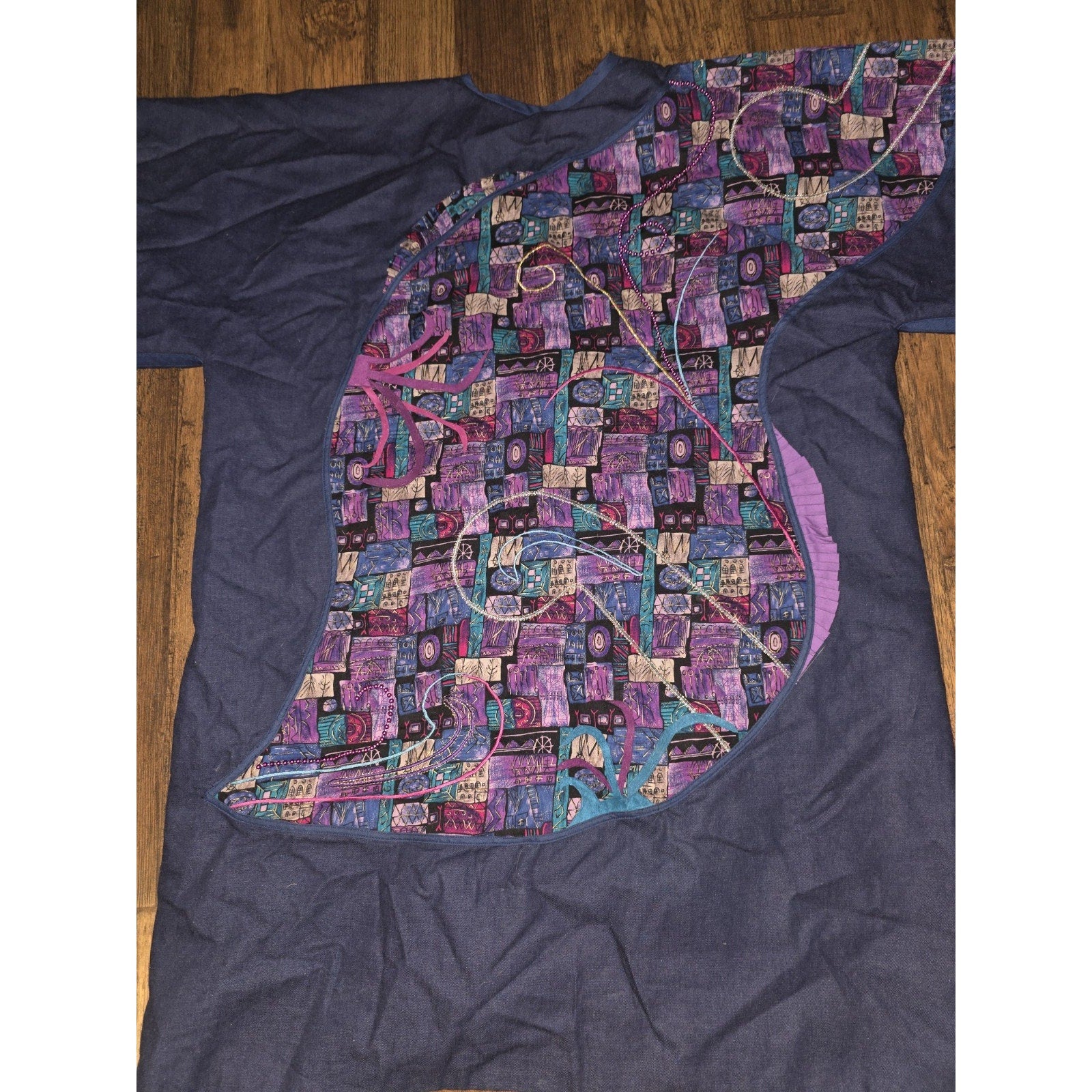 Vintage Bohemian Abstract Mid-Century Patchwork Kimono Style Jacket Coat XL