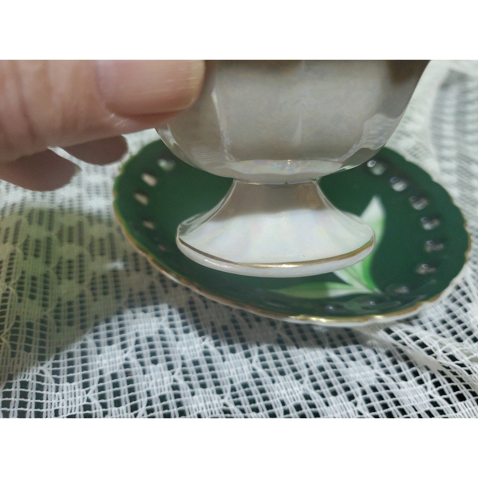 Vintage Wales Black Pink Orchid Pearlized Footed Teacup & Saucer Japan