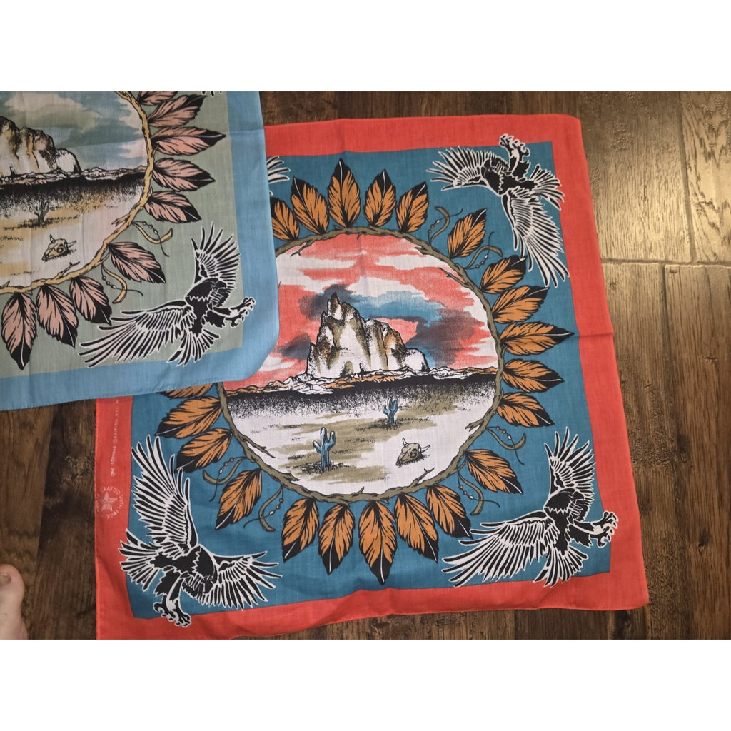 Vintage Lot of 2 1970s Springs Industries Native American Bandana 21"x21.5" USA