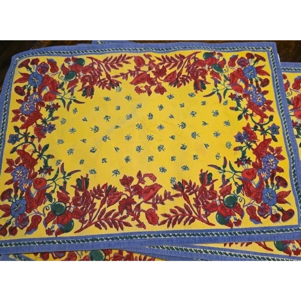 Williams Sonoma French Provincial Yellow, Blue, Red Placemats Set of 4, Napkins