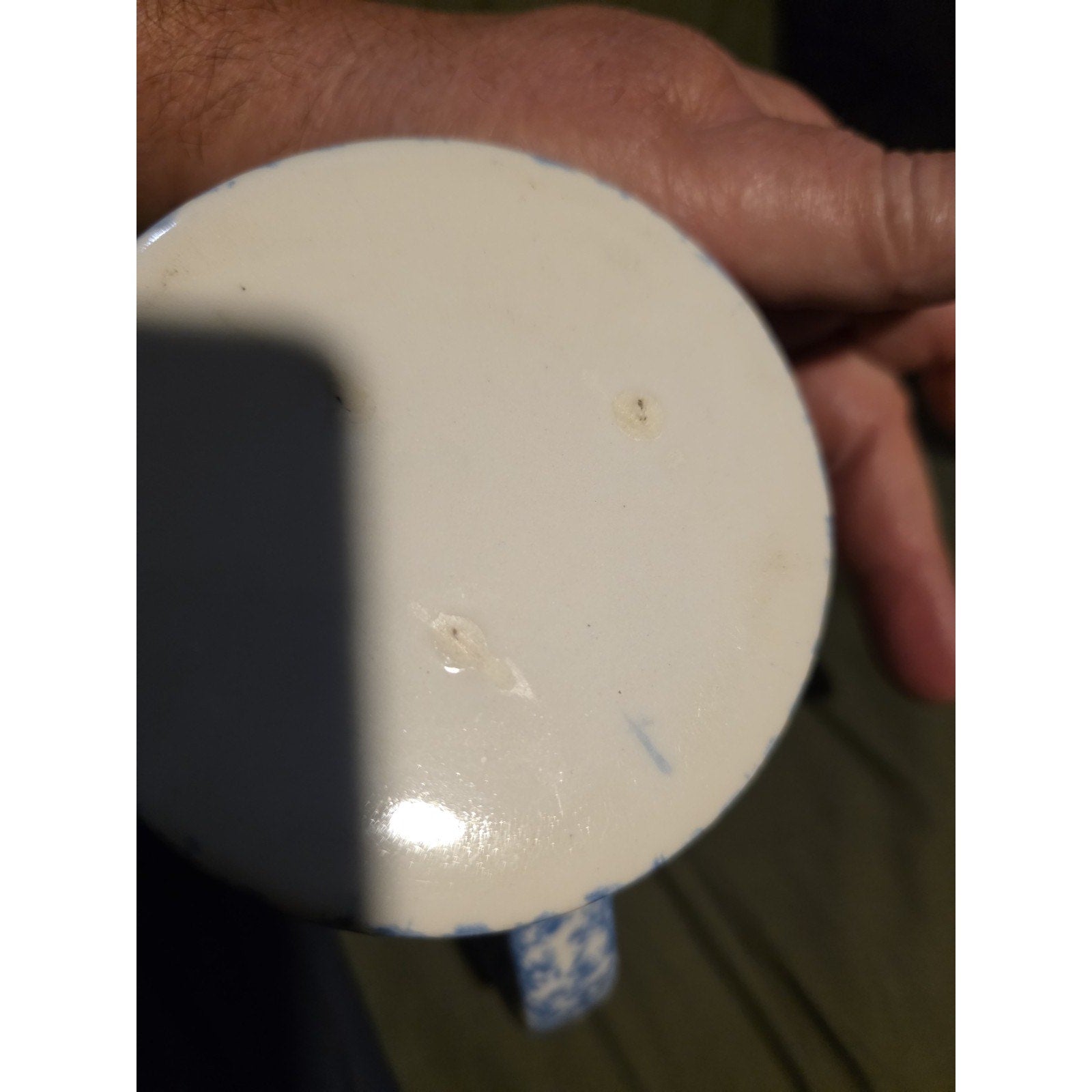 Vintage Pair Blue Spongeware Bamboo Handle Coffee Mug Stoneware Bird Maker Mark