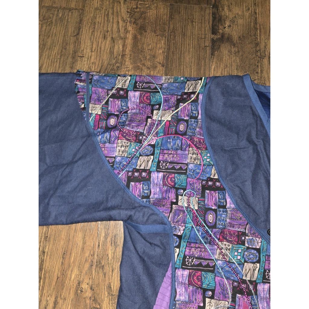 Vintage Bohemian Abstract Mid-Century Patchwork Kimono Style Jacket Coat XL