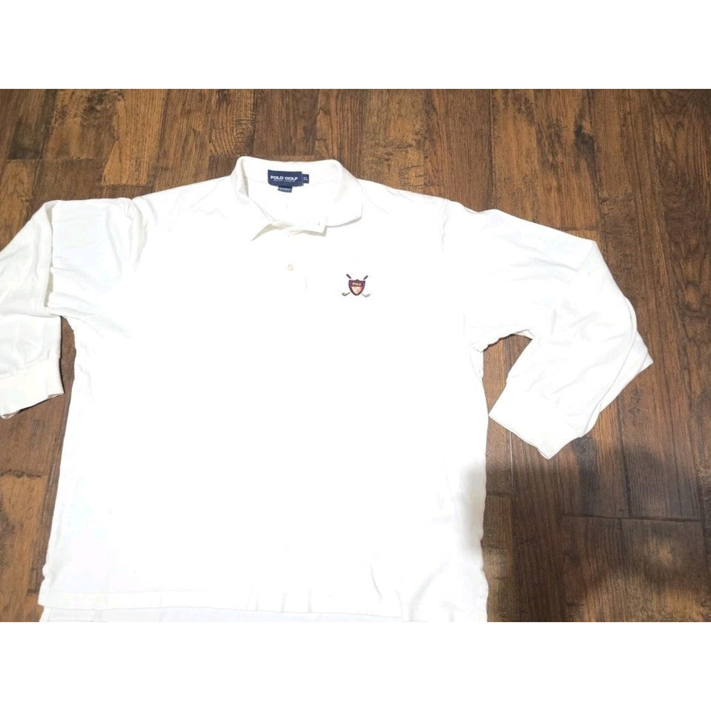 Polo Golf Ralph Lauren Shirt Men XL White Collard Long Sleeve Golf Crest Logo