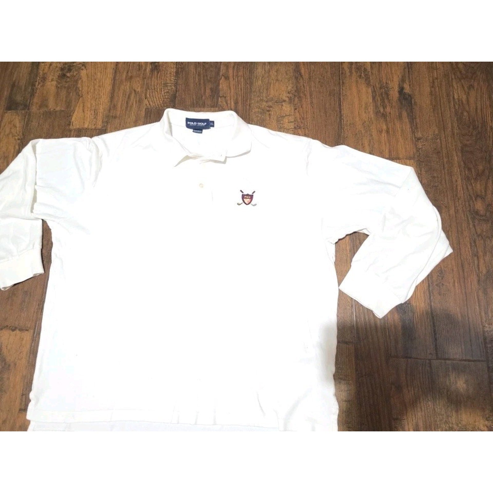 Polo Golf Ralph Lauren Shirt Men XL White Collard Long Sleeve Golf Crest Logo