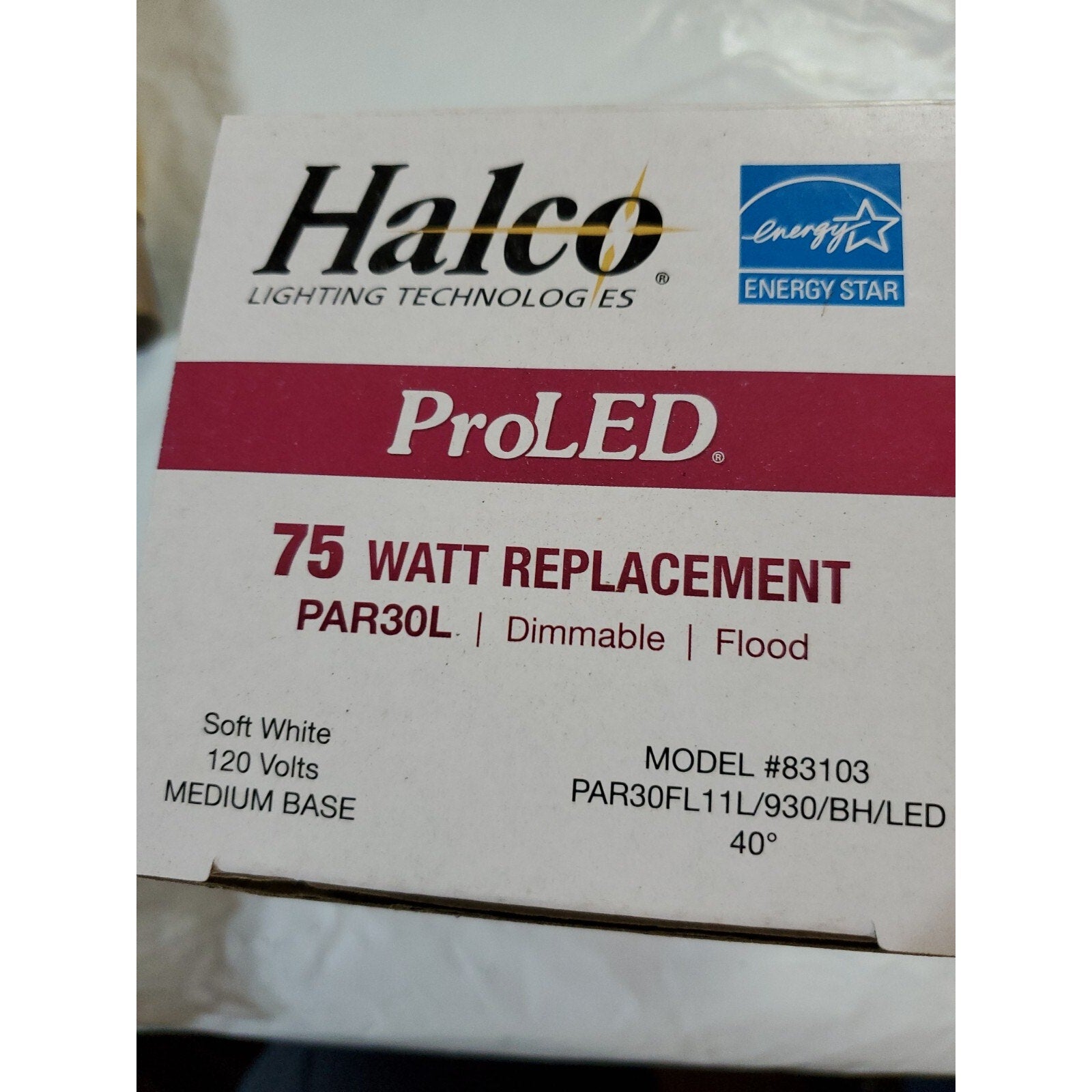 6 ct pack - LED Flood : Halco ProLED Par30L 75 Watt Dimmable Model # 83103