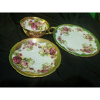 Norcrest China Tea Cup & 2 Saji Saucer Plate Japan Golden Rose